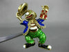 ANTIQUE EXTRA LARGE MULTI COLOR ENAMEL 14KT YELLOW GOLD DANCING CLOWN BROOCH PIN