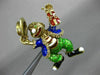 ANTIQUE EXTRA LARGE MULTI COLOR ENAMEL 14KT YELLOW GOLD DANCING CLOWN BROOCH PIN
