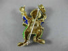 ANTIQUE EXTRA LARGE MULTI COLOR ENAMEL 14KT YELLOW GOLD DANCING CLOWN BROOCH PIN