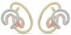 ESTATE LARGE 3.23CT DIAMOND 18KT TRI COLOR GOLD 3D MULTI SHAPE HANGING EARRINGS