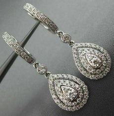 ESTATE 1.02CT DIAMOND 14KT WHITE GOLD 3D TEAR DROP HALO HUGGIE HANGING EARRINGS