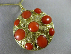 ANTIQUE LARGE AAA CORAL 18KT YELLOW GOLD DOUBLE SIDED FILIGREE PENDANT #16494