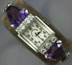 ANTIQUE SMITH PATTERSON 4.40CT OLD MINE DIAMOND & AMETHYST PLATINUM WATCH #2573