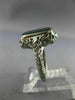 ANTIQUE WIDE GREEN AGATE 14K WHITE GOLD CLASSIC OPEN FILIGREE OCTAGON RING 26427