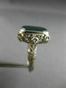 ANTIQUE WIDE GREEN AGATE 14K WHITE GOLD CLASSIC OPEN FILIGREE OCTAGON RING 26427