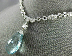 ANTIQUE EXTRA LARGE 41CT DIAMOND & AAA AQUAMARINE 18K WHITE GOLD LARIAT NECKLACE