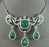 ANTIQUE LARGE 25.0CT OLD MINE DIAMOND & EMERALD 18K WHITE GOLD FILIGREE NECKLACE