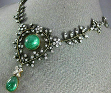 ANTIQUE EXTRA LARGE 33.60CT OLD MINE DIAMOND & AAA EMERALD 14KT GOLD NECKLACE