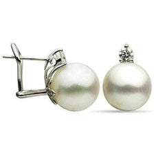 ESTATE .40CT DIAMOND & AAA SOUTH SEA PEARL 18KT WHITE GOLD 3D CLIP ON EARRINGS