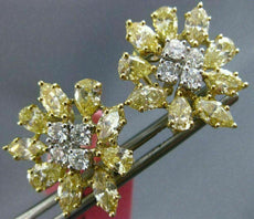 LARGE 4.08CT WHITE & FANCY YELLOW DIAMOND 18KT TWO TONE GOLD 3D HANGING EARRINGS