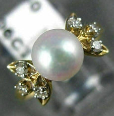 ESTATE .06CT DIAMOND & AAA SOUTH SEA PEARL 14K YELLOW GOLD 3D FLOWER RING 21068