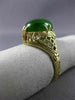 ANTIQUE LARGE AAA OVAL JADE 14KT YELLOW GOLD 3D OPEN FILIGREE LOVE RING #26092
