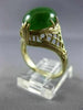 ANTIQUE LARGE AAA OVAL JADE 14KT YELLOW GOLD 3D OPEN FILIGREE LOVE RING #26092