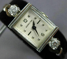 ANTIQUE LADY HAMILTON .35CT DIAMOND 14KT WHITE GOLD 3D ART DECO WATCH #499