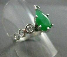 ANTIQUE 1.5CT DIAMOND & AAA JADE 14K WHITE GOLD TEAR DROP ENGAGEMENT RING #21762
