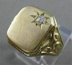 ESTATE .07CT OLD MINE DIAMOND 14K YELLOW GOLD 3D FILIGREE SIGNET MENS RING #1233