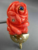 ANTIQUE MASSIVE .8CT DIAMOND & AAA SAPPHIRE CORAL 14K YELLOW GOLD BROOCH PENDANT