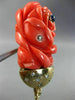 ANTIQUE MASSIVE .8CT DIAMOND & AAA SAPPHIRE CORAL 14K YELLOW GOLD BROOCH PENDANT
