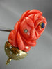 ANTIQUE MASSIVE .8CT DIAMOND & AAA SAPPHIRE CORAL 14K YELLOW GOLD BROOCH PENDANT