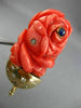 ANTIQUE MASSIVE .8CT DIAMOND & AAA SAPPHIRE CORAL 14K YELLOW GOLD BROOCH PENDANT