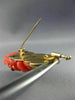 ANTIQUE MASSIVE .8CT DIAMOND & AAA SAPPHIRE CORAL 14K YELLOW GOLD BROOCH PENDANT