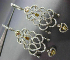 ESTATE LARGE 3.66CT DIAMOND 18KT TWO TONE GOLD CHANDELIER HEART HANGING EARRINGS