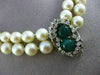 ANTIQUE DIAMOND & EMERALD 14K WHITE GOLD DOUBLE STRAND AAA PEARL NECKLACE #22637