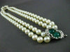 ANTIQUE DIAMOND & EMERALD 14K WHITE GOLD DOUBLE STRAND AAA PEARL NECKLACE #22637