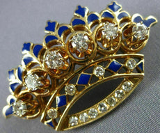 ANTIQUE 1.26CT DIAMOND & AAA BLUE ENAMEL 14K YELLOW GOLD CROWN PIN PENDANT 20798