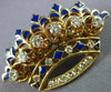 ANTIQUE 1.26CT DIAMOND & AAA BLUE ENAMEL 14K YELLOW GOLD CROWN PIN PENDANT 20798
