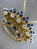 ANTIQUE 1.26CT DIAMOND & AAA BLUE ENAMEL 14K YELLOW GOLD CROWN PIN PENDANT 20798