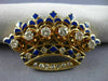 ANTIQUE 1.26CT DIAMOND & AAA BLUE ENAMEL 14K YELLOW GOLD CROWN PIN PENDANT 20798