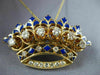 ANTIQUE 1.26CT DIAMOND & AAA BLUE ENAMEL 14K YELLOW GOLD CROWN PIN PENDANT 20798