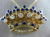 ANTIQUE 1.26CT DIAMOND & AAA BLUE ENAMEL 14K YELLOW GOLD CROWN PIN PENDANT 20798