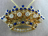 ANTIQUE 1.26CT DIAMOND & AAA BLUE ENAMEL 14K YELLOW GOLD CROWN PIN PENDANT 20798