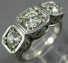 ANTIQUE LARGE ART DECO 1.25CT DIAMOND PLATINUM 3 STONE FILIGREE ANNIVERSARY RING