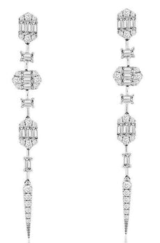 ESTATE .59CT DIAMOND 14K WHITE GOLD CLUSTER HEXAGON BY THE YARD HANGING EARRINGS