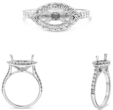 .53CT DIAMOND 14K WHITE GOLD 3D MARQUISE SIDEWAYS HALO SEMI MOUNT ENGAGMENT RING