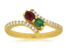 .55CT DIAMOND AAA RUBY & EMERALD 14KT YELLOW GOLD OVAL & ROUND 2 STONE LOVE RING
