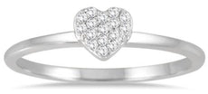 ESTATE .10CT DIAMOND 14KT WHITE GOLD 3D CLASSIC PAVE HEART SHAPE FUN LOVE RING