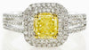 1.47CT WHITE & FANCY YELLOW DIAMOND 18K 2 TONE GOLD CUSHION HALO ENGAGEMENT RING