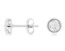 ESTATE .25CT DIAMOND 14KT WHITE GOLD 3D ROUND SOLITAIRE BEZEL STUD EARRINGS