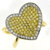 1.0CT WHITE & FANCY YELLOW DIAMOND 18K YELLOW GOLD 3D PAVE HEART SHAPE LOVE RING