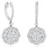 ESTATE 2.42CT DIAMOND 18KT WHITE GOLD 3D CLUSTER FLOWER HUGGIE HANGING EARRINGS