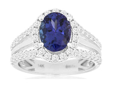 2.82CT DIAMOND & AAA TANZANITE 14KT WHITE GOLD 3D OVAL & ROUND ENGAGEMENT RING