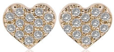 ESTATE .07CT DIAMOND 14KT YELLOW GOLD HEART SHAPE ROUND PAVE LOVE STUD EARRINGS