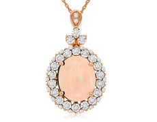 3.25CT DIAMOND & AAA OPAL 14KT ROSE GOLD 3D OVAL & ROUND FLOWER FILGREE PENDANT