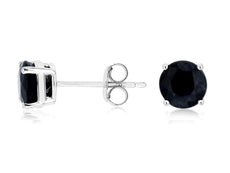 ESTATE 2.20CT AAA SAPPHIRE 14K WHITE GOLD 3D CLASSIC ROUND 4 PRONG STUD EARRINGS