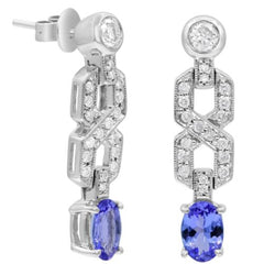 1.82CT DIAMOND & AAA TANZANITE 14KT WHITE GOLD CRISS CROSS LOVE HANGING EARRINGS