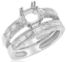 .65CT DIAMOND 18KT WHITE GOLD 3D SQUARE SEMI MOUNT ENGAGEMENT WEDDING RING SET